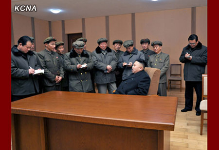 Kim Jong Un at Sohae Space Center, 12 December 2012 | Image courtesy KCNA, via North Korea Leadership Watch