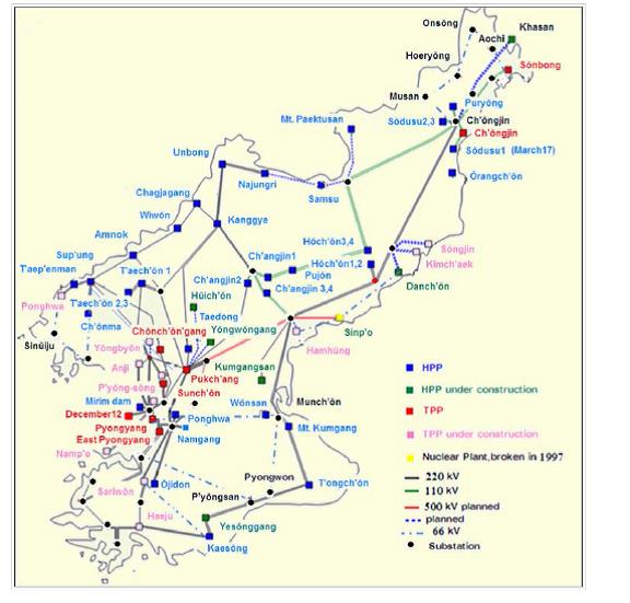 DPRK energy grid as of 1990. We expect some things have degraded since then. Via Nautilus Institute, p 64