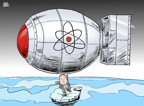 An oversized bomb, a tiny an isolated North Korea and a complete absence of the other 24 million North Koreans visually describe current conditions. Via China.org.cn