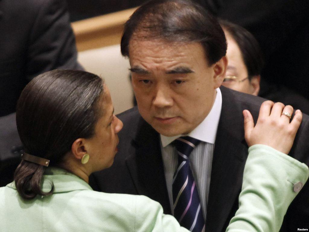 U.S. Ambassador to the United Nations Susan Rice and her Chinese counterpart, Chinese Ambassador to the United Nations Li Baodong. Photo courtesy of Radio Free Europe