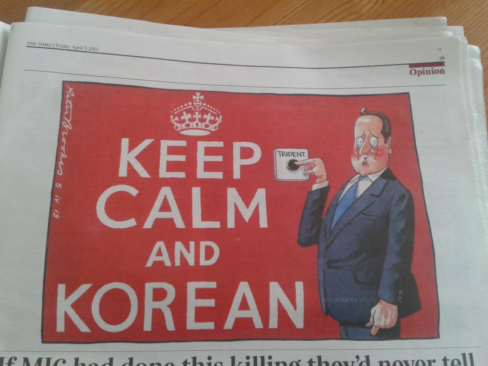 A cartoon published by The Times following David Cameron's op-ed linking Britain's nuclear deterrent to the risk posed by North Korea | photo ⓒDestination Pyongyang